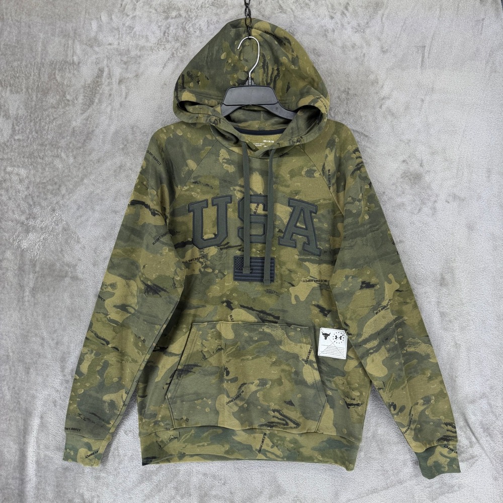 Under Armour Project Rock USA Camo Hoodie Mens‎ Medium Green 1358758 ColdGear
